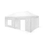 3x6 Gazebo 40lık Çelik Gövde 3 Adet Tam 1 Adet Şeffaf+Perdeli Kapılı Camlı Duvarlı Model